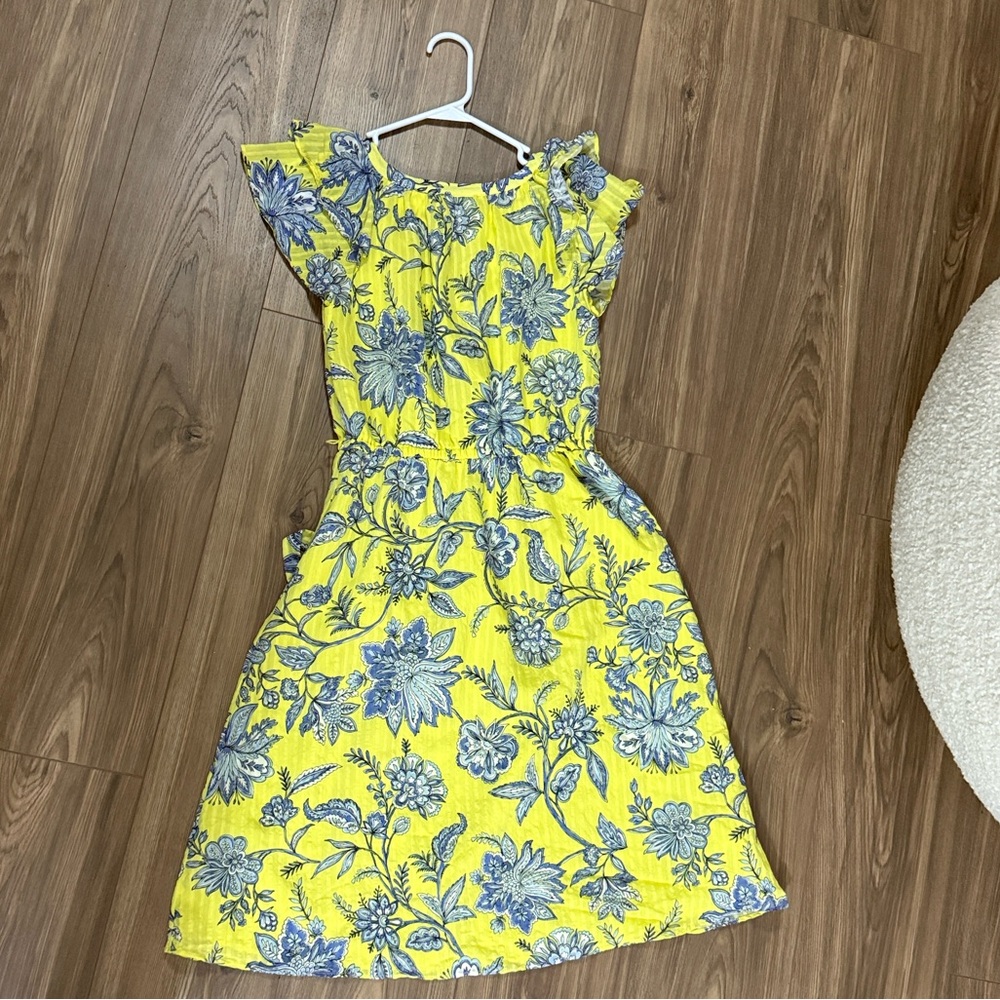 LOFT Yellow Blouse with Blue Floral Accents